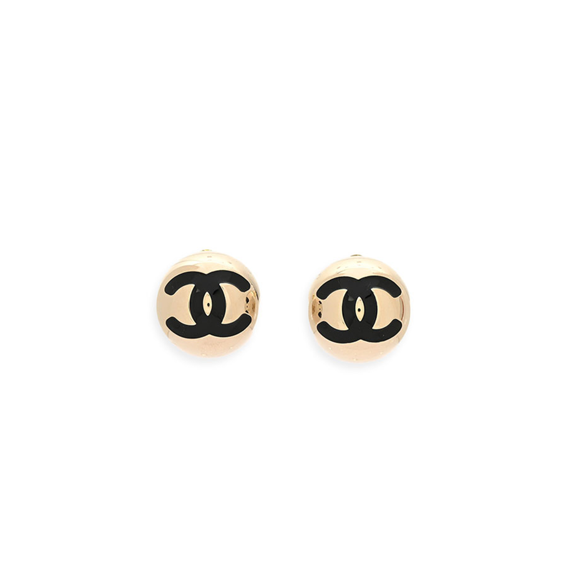 Ch**el metal enamel cc round dome earrings gold black